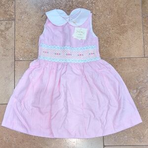 Rachel Riley girl smocked dress. Pink gingham. Size 5Y.